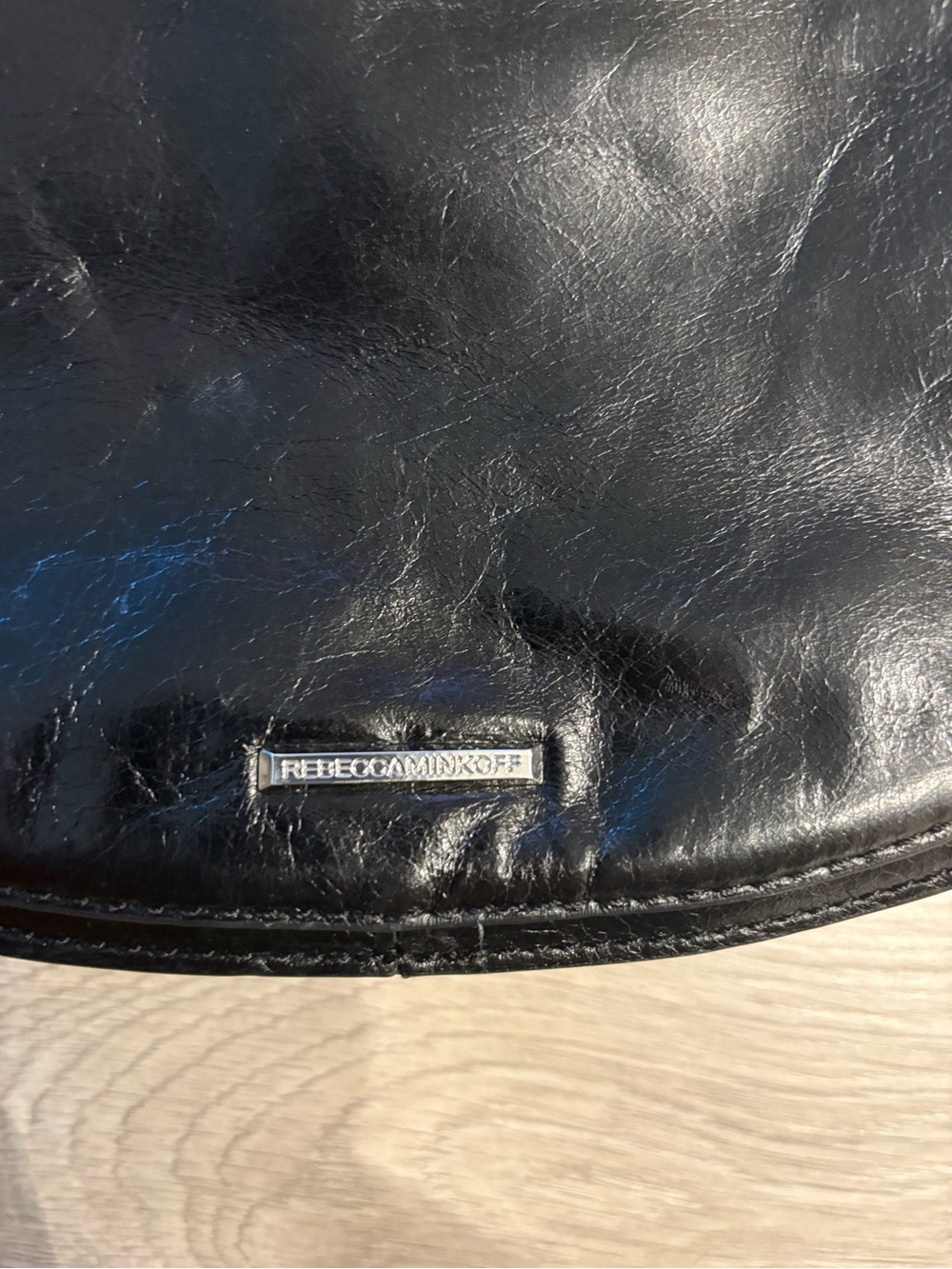 Rebecca Minkoff Black Leather Messenger Bag with Metal Logo